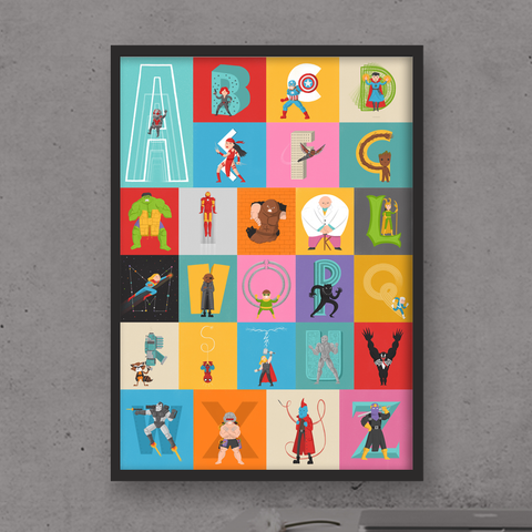 MARVEL ABC Alphabet Illustrated Poster Gift Wall Art