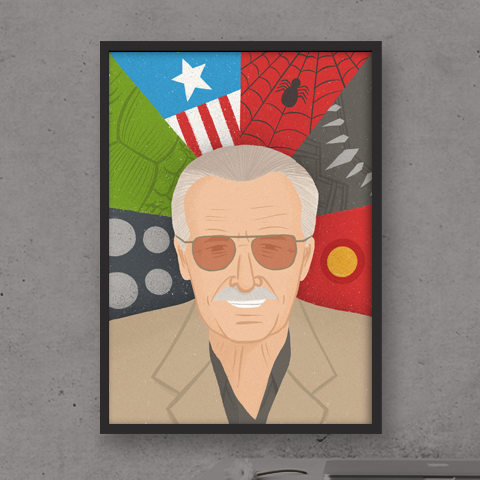 STAN LEE MARVEL Illustrated Poster Gift Spider-Man Thor Captain America Black Panther Hulk Iron-Man - Pedro Demetriou